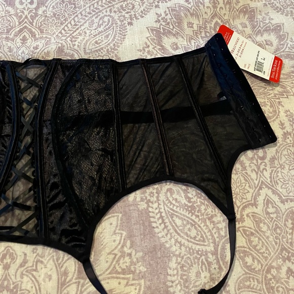 Shirley of Hollywood black stretch lace and mesh waist trainer cincher corset s - Picture 6 of 9